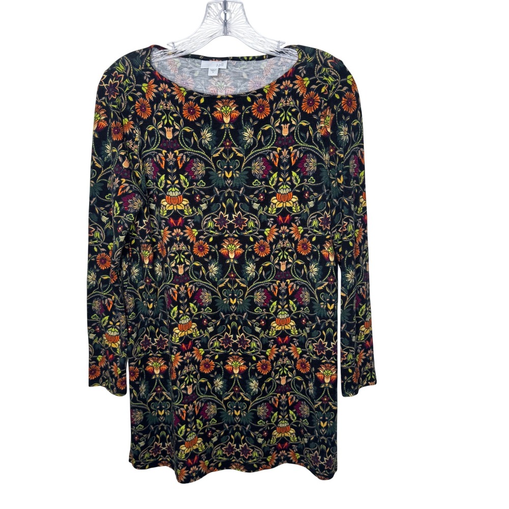 JJill Womens Floral Print Long‎ Sleeve Scoop Neck Tunic Top Size S Boho Office
